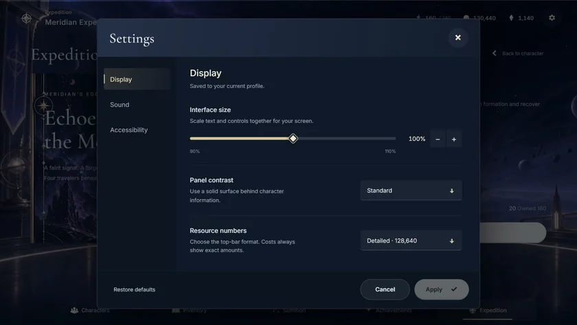 Display settings